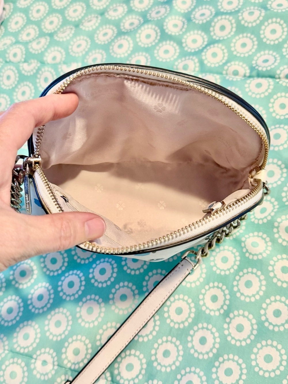 Kate Spade Spencer Dainty Bloom Small Dome Bag Chain Crossbody White Blue Floral - Picture 12 of 17